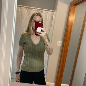 INC International Concepts Sparkly green short sleeve sweater in Size L